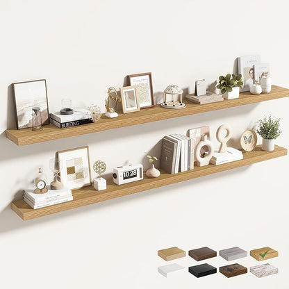 Acovy 72 Inch Floating Shelves for Wall 2 Pack, 72" Wall Shelves for Books, Storage, Decor, Wall Mounted Floating Shelf with Invisible Brackets for Kitchen, Living Room, Light Brown