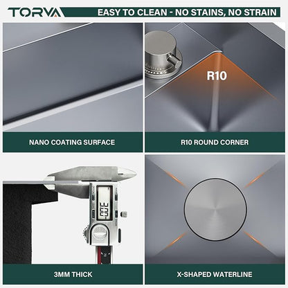 TORVA RV Kitchen Sink, 16 x 17 x 9 Inch Undermount Bar Sink 16 Gauge Stainless Steel Single Bowl Sink with Foldable Faucet Cutting Board, Grey