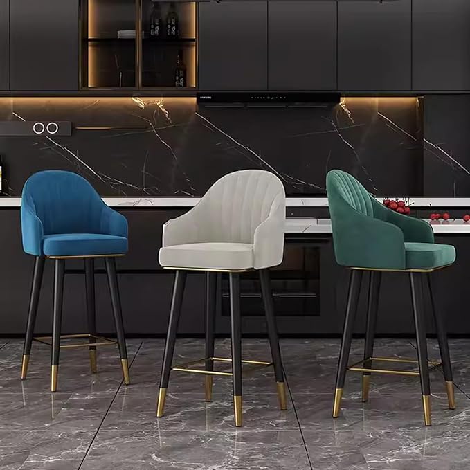 Swivel Stools Set of 2, Counter Height stools with Back and Footrest, Upholstered Chairs for Dining Room Home Kitchen Island,Green-Sitting Height 65cm