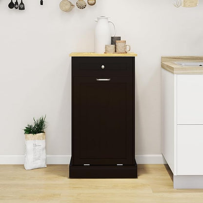 Ball & Cast Tilt-Out Trash Cabinet With One Drawer - Multifunctional White Hidden Garbage Can for Kitchen, Bathroom and Living Room - Wooden, Black