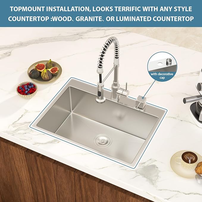 Drop In Bar Sink 24×18x9 Inch Kitchen Sink Drop In Stainless Steel Topmount Sinks 16 Gauge Single Bowl Topmount RV Sinks