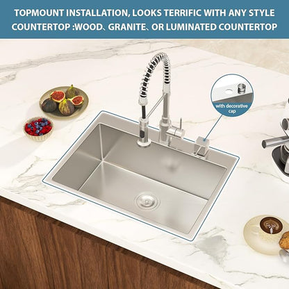 Drop In Bar Sink 24×18x9 Inch Kitchen Sink Drop In Stainless Steel Topmount Sinks 16 Gauge Single Bowl Topmount RV Sinks