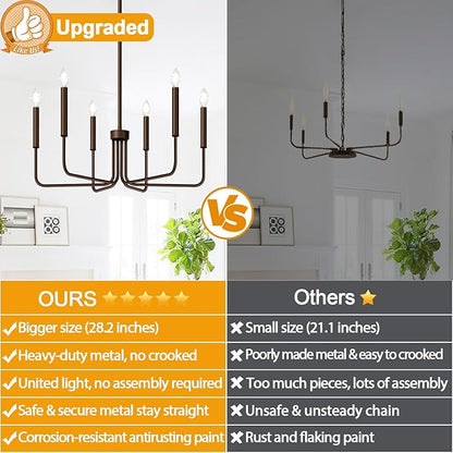 6-Light Farmhouse Chandelier for Dining Room Lighting Fixtures Hanging, Oil-Rubbed Bronze Dining Light Fixtures Industrial Chandelier for Bedroom, Foyer, Hall, Kitchen, Living Room and Entryway