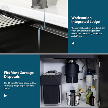 33 Undermount Black Kitchen Sink Workstation 16 Gauge Stainless Steel 9 In Deep Kitchen Sinks with Practical Accessories