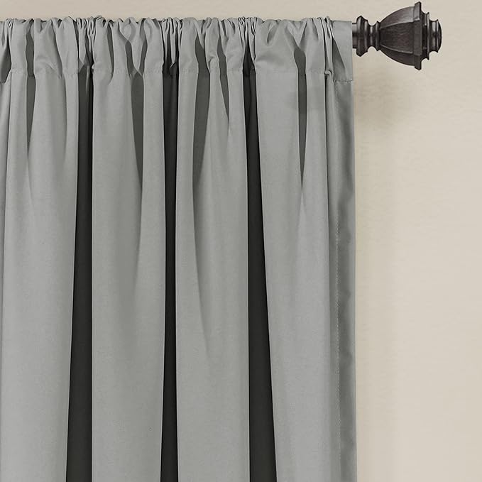 Lush Decor Allison Ruffle Light Filtering Window Curtain Panels Pair 40" W x 84" L Dark Gray - Coquette Curtains for Bedroom - Ruffle Curtains Kids