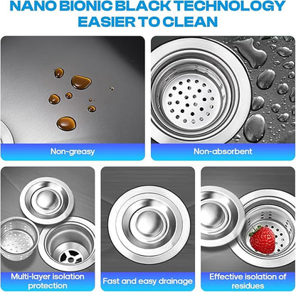 31" x 18" Black Double Bowl Kitchen Sink, Drop-in/Topmount 304 Stainless Steel Sink with Nano Coating & Accessories Set