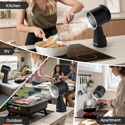 AAOBOSI Portable Range Hood Kitchen,10 Layer Filter Compact Desktop Exhaust Fan, Powerful 3-Speed Smoke Removal, Low Noise Countertop Range Hood, Oil Cup, for Apartments, Dorm, RV, Indoor BBQ, Black