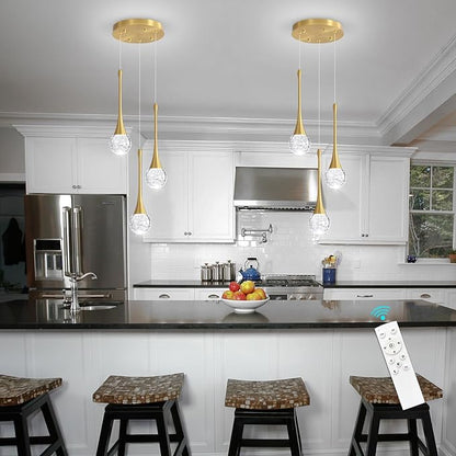 cenzoz 3-Lights Modern Pendant Lights for Kitchen Island LED Dimmable Crystal Glam Ceiling Pendant Lighting Chandelier for Dining Room Hallway Bedroom Corner Lamp Antique Gold