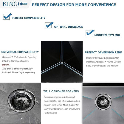 KINGO HOME 30 Inch Black Drop in Kitchen Sink, 30x18 Inch Gunmetal Black Single Bowl Stainless Steel Basin Topmount Kitchen Sink, 16 Gauge Metal Sink with Strainer