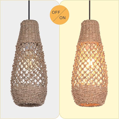 Arturesthome 1 Light Boho Rattan Pendant Light Fixtures, Mini Farmhouse Natural Chandelier Pendant Light, Retro Wicker Hanging Lamp for Kitchen Island