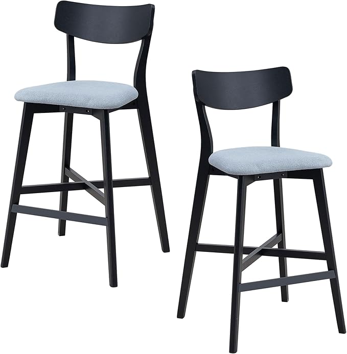 Gecheer Wooden Bar Chairs Set of 2, Modern Upholstered Kitchen Island Stools, Counter Height with Backrest and Footrest, Black Multiple Family Members can use it for Daily Dining YHS-W2582P197586