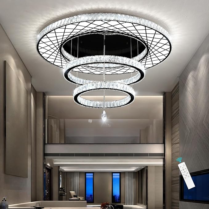 HAIXIANG 48 inch Large Size Glam Chandelier Crystal Ceiling Light for Living Room Chandeliers Lighting Fixtures with Remote Dimmable LED Light,Black Luxury Interior Light