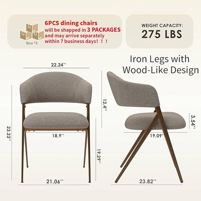 COLAMY Dining Chairs Set of 6, Modern Fabric Upholstered Dining Room Kitchen Side Chairs with Iron Legs, Open Back and Padded Seat, for Living Room/Restaurant/Cafe, Taupe