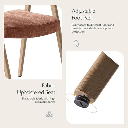 HULALA HOME Dining Chairs Set of 6, Mid-Century Modern Upholstered Dining Room Chair with Armrest, Curved Backtrst & Solid Wood Legs, Kitchen Side Chairs for Resurant, Living Room - Coral