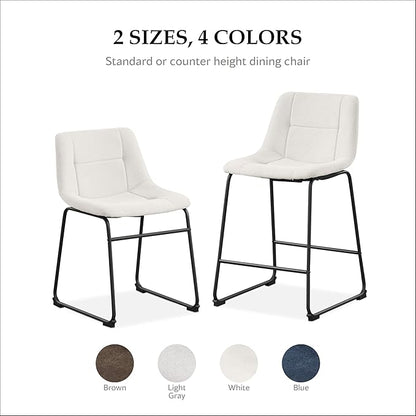 Furniture of America Veradis Modern Bentwood Counter Height Dining Chairs Set of 2, Chenille Fabric Bar Stool with Back and Metal Frame, Upholstered Seating for Kitchen, Living Room, Blue, 35 inch