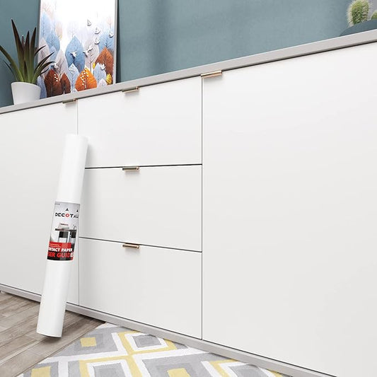 Decotalk 30"x400" White Contact Paper Peel and Stick, White Wallpaper for Bedroom, SolidWhite Wallpaper Self Adhesive Contact Paper for Cabinets and Drawes, Solid Color Vinyl Wrap Removable