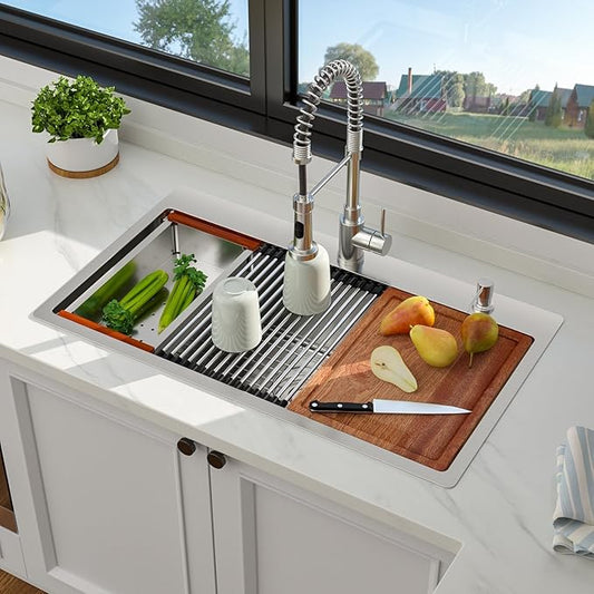 33 Inch Drop In Kitchen Sink 33 x 19 Stainless Steel Drop In Kitchen Sink Topmount Ledge Workstation 16 Gauge Single Bowl Handmade Top Mount Basin