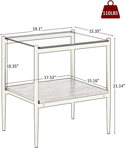 Set of 2 Glass End Table, 2-Layer Glass Living Room Table, Modern Tea Table Side Tables for Home Office Furniture