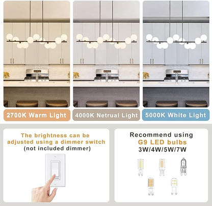 Linear Chandeliers for Dining Room,11 Light Globe Sputnik Chandelier with Milk White Glass 51inch Black Dining Room Light Fixture, Large Modern Chandelier for Kitchen Island