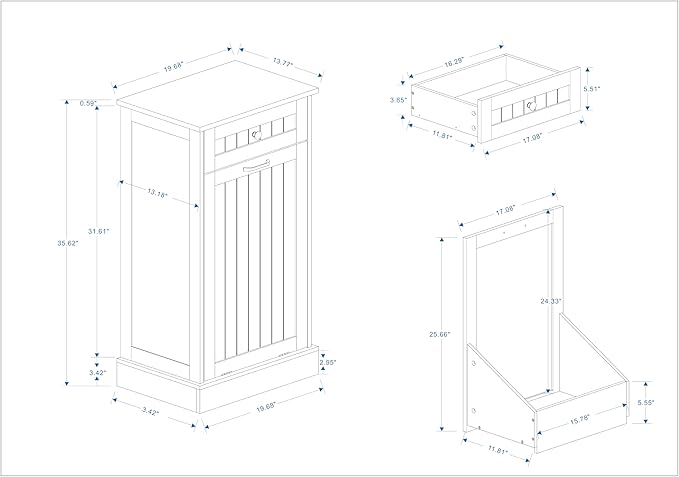 Ball & Cast Tilt-Out Trash Cabinet with One Drawer, Multifunctional White Hidden Garbage Can, Wooden Trash Can for Kitchen, Bathroom and Living Room, White