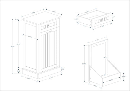 Ball & Cast Tilt-Out Trash Cabinet with One Drawer, Multifunctional White Hidden Garbage Can, Wooden Trash Can for Kitchen, Bathroom and Living Room, White