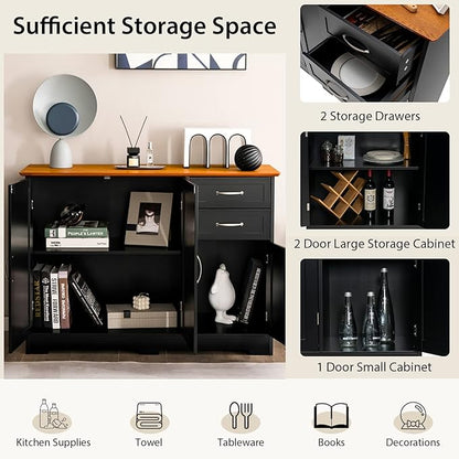 Giantex Buffet Sideboard Storage Credenza Cabinet Console Table Kitchen Dining Room Furniture Organizer, Entryway Cupboard with 2-Door Cabinet and 2 Drawers (Black & Vermilion)