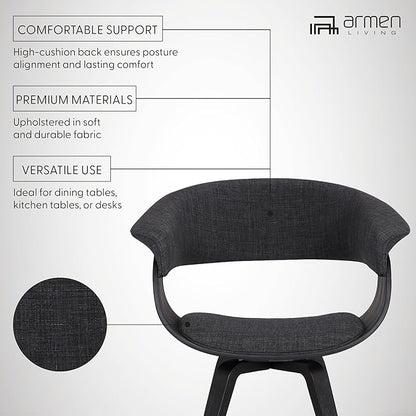 Armen Living Summer Mid Century Modern Dining Accent Chair for Table Kitchen Desk Vanity in Charcoal Fabric and Black Wood Finish