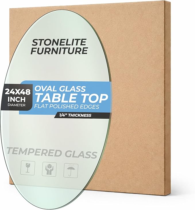 24x48" inch Oval Tempered Glass Table Top - 1/4 inch Thickness & Flat Polished Edge - Clear Surface & Scratch Resistant - Ideal for Dining Room, Kitchen, Side, Office, Patio & Round Coffee Tables