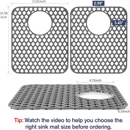 Snuggery 2PCS Silicone Sink Protector 12"x14" Rear Drain Hole, Heat Resistant Non-slip Dishwasher Suitable, Large Mat for Bottom of Farmhouse Kitchen Stainless Steel Sink