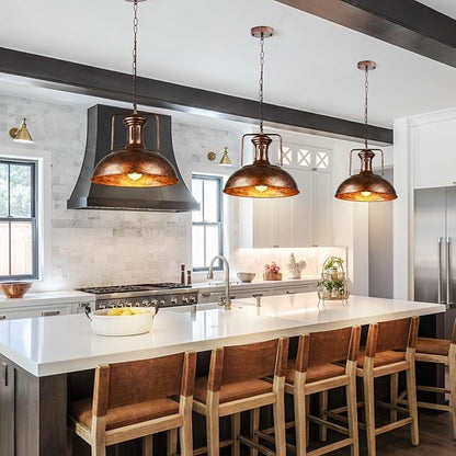 TAKEGO 16.14" 2 Pack Large Pendant Lights, Dome Copper Pendant Light, Farmhouse Hanging Light Kitchen Island, Vintage Pendant Lights Rustic Light Fixtures, Hanging Ceiling Lamp for Kitchen Island