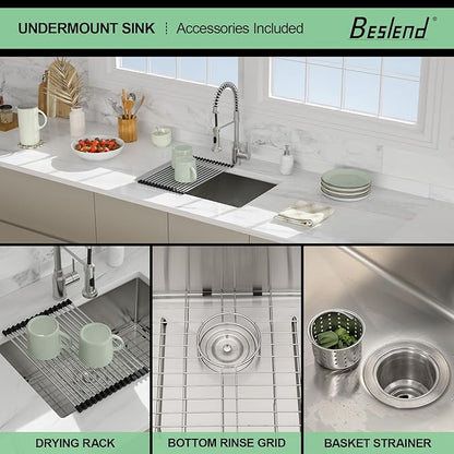 28 Inch Undermount Kitchen Sink - Beslend 28x18x10 Inch Undermount Stainless Steel Kitchen Sink 16 Gauge Single Bowl Round Corner Under Counter Single Basin