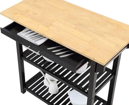 Convenience Concepts Designs2Go 3 Tier Butcher Block Kitchen Prep Island 40" - 3 Tier Modern Cooking Cart with Drawer, Food Serving Station for Kitchen, Dining Room, Black