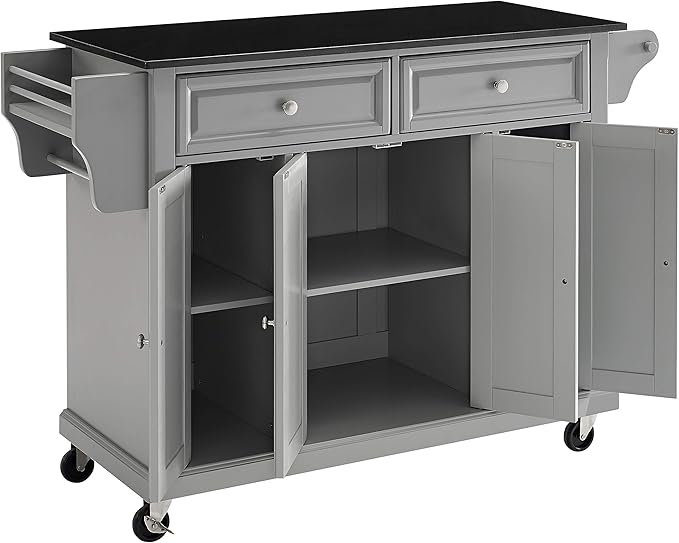 Crosley Furniture Full Size Granite Top Rolling Kitchen Island Storage Cart, Microwave Stand, Spice Rack, Gray