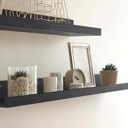 Icona Bay 36 Inch Floating Shelves for Wall - Set of 3 in Ebony Black - Modern Rustic Style - Wall Mounted Display Shelves - Picture Ledges