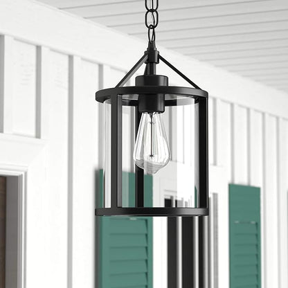 Globe Electric 44619 1-Light Outdoor Pendant, Black, Clear Glass Shade, Bulb Included