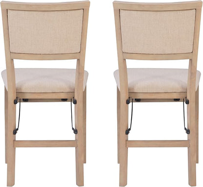 Linon Keira Natural Rustic Wooden Folding Chair with Beige Upholstered Seat and Back Set of 2