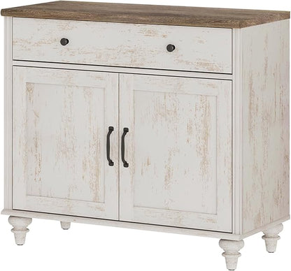 WAMPAT Buffet Cabinet with Doors & Drawer, Large Coffee Bar Table Wood Kitchen Storage Cabinets with Storage Cabinets, Modern Farmhouse Sideboard Credenza for Dining Room, Rsutic White, 34 inch