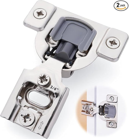 Decobasics 2 Pack Soft Close Cabinet Hinges – 3/4" Overlay for Kitchen Cabinet Doors, Face Frame Concealed Hidden Hinges – Stainless Steel, Self-Closing with 3-Way Adjustment & Slow Close Damper