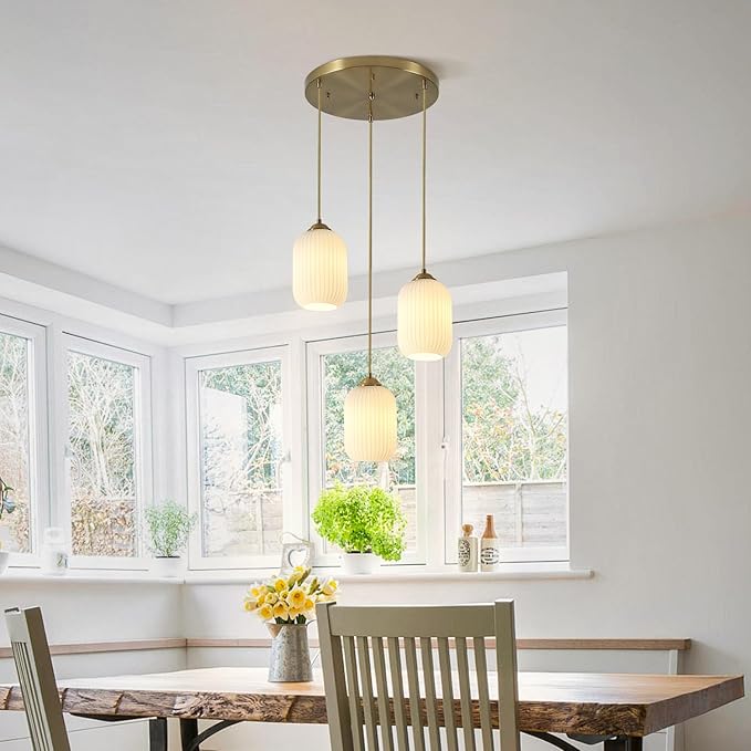 3 Light Cluster Gold Pendant Lighting Small Milk Glass Pendant Light White Cylinder Hanging Pendant Light Antique Brass Pendant Lights Kitchen Island