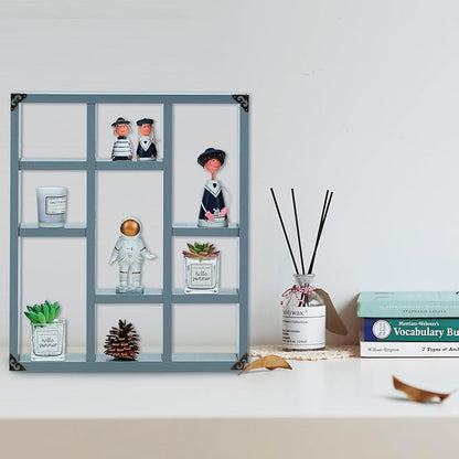 17.7x15.7-Inch Shadow Box Shelf 9-Slot Rustic Floating Shelves Larger Wall Mounted Shelf Lightweight Solid Wood Display Shelf Freestanding Farmhouse Shelf (9C-Dark Gray)