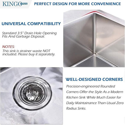 KINGO HOME 28 Inch Drop in Kitchen Sink, 304 Stainless Steel Single Bowl Basin, Top Mount 16 Gauge 28x18 Inch Brushed Nickel Dishwasher Sinks for Workstation, RV, Laundry, Commercial and Bar Sink