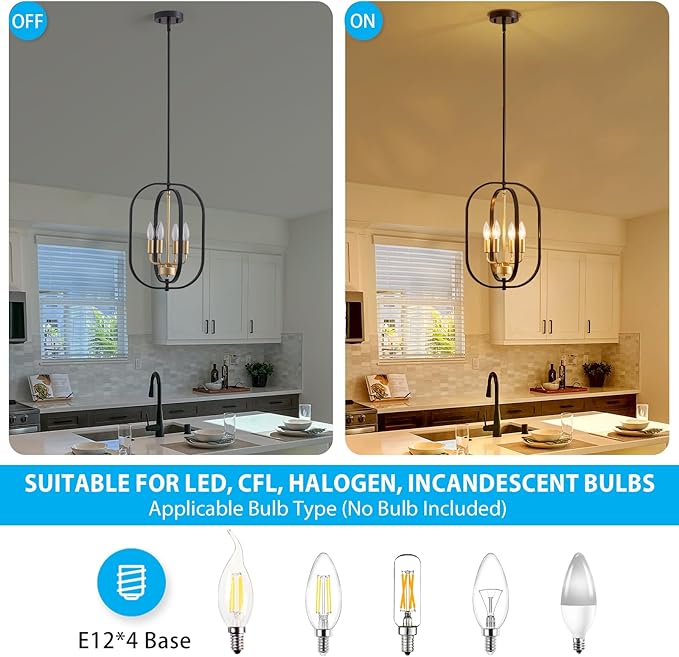 XINGQI Modern Black Gold Chandelier Farmhouse 4-Light for Dining Room, Geometric Adjustable Rustic Pendant Lighting Fixture for Entryway Living Room Kitchen Foyer