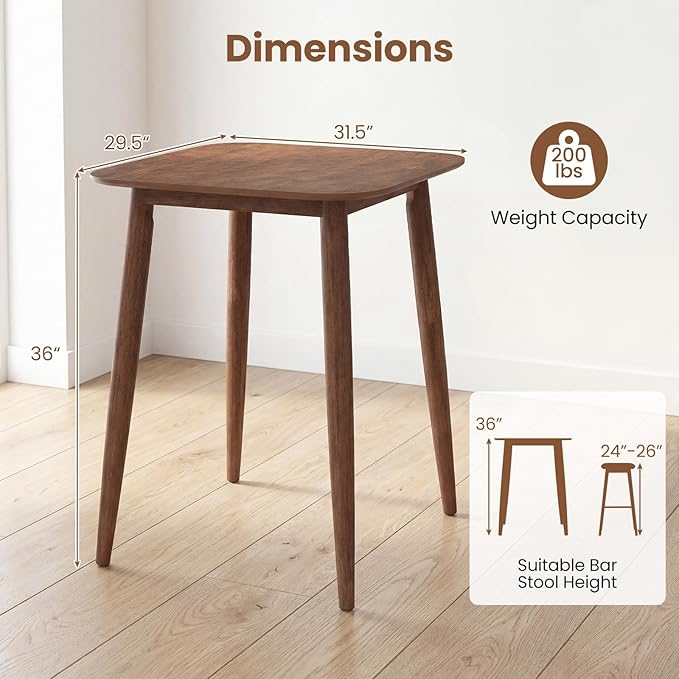 COSWTAY 36 Inch Counter Height Dining Table, Solid Rubber Wood Farmhouse Kitchen Table with Sturdy Pedestal Base, Walnut Finish