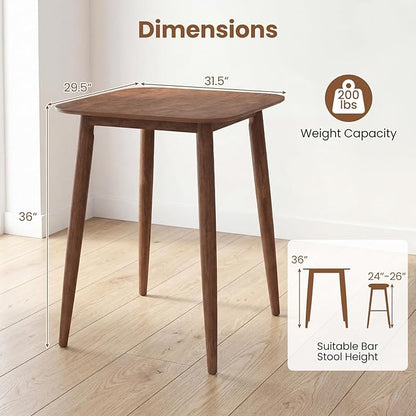 COSWTAY 36 Inch Counter Height Dining Table, Solid Rubber Wood Farmhouse Kitchen Table with Sturdy Pedestal Base, Walnut Finish