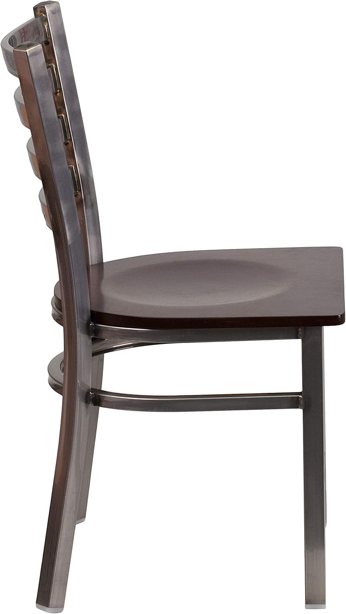 Flash Furniture 2 Pack HERCULES Series Clear Coated Ladder Back Metal Restaurant Chair - Walnut Wood Seat
