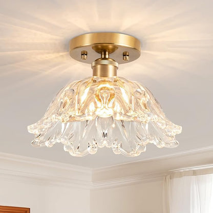 Semi Flush Mount Ceiling Light, Vintage Ceiling Light 11",Transparent Glass Light Fixture E26 for Kitchen Entryway Bedroom Dining Room