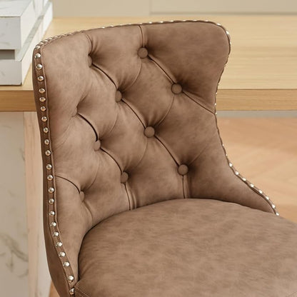 Swivel PU Leather Adjusatble Seat Height from 25 33 Inch, Chrome Base Bar Stools with Backs Comfortable Tufted for Home Pub and Kitchen Island, Beige,Set of 2,1512BR