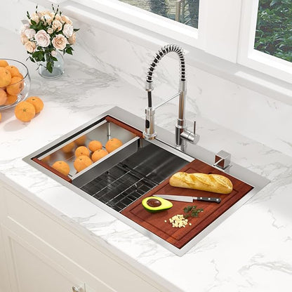 33 Drop In Kitchen Sink Workstation - Sarlai 33x19 Kitchen Sink Drop In Stainless Steel Workstation Sink 16 Gauge Single Bowl Deep Topmount Kitchen Sinks