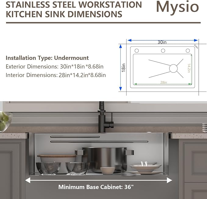 30 x 18 inch Kitchen Sink, Single Bowl Stainless Steel Gunmetal Black Topmount Multifunctional Drop In Sink with Pull-Down Faucet (Black, 3018)