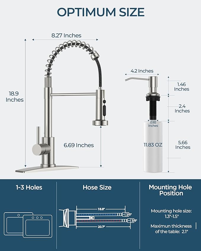 FORIOUS Kitchen Faucet with Soap Dispenser, Stainless Steel Kitchen Sink Faucet with Pull Down Sprayer Burhsed Nickel Single Handle Modern Spring Commercial for Laundry Room RV Camp Bar Farmhouse